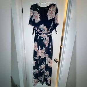 Luxology Navy and Pink Floral Maxi Dress
